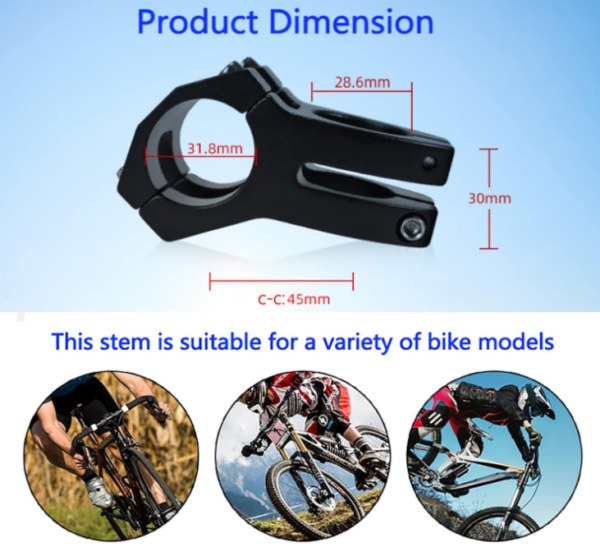 Potence de vélo en aluminium noir dimensions et exemples